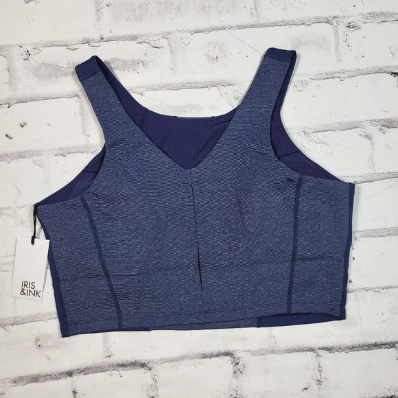 IRIS AND INK Navy Blue Heathered High Neck Color Blocked Sports Bra Size Extra L - Picture 3 of 3